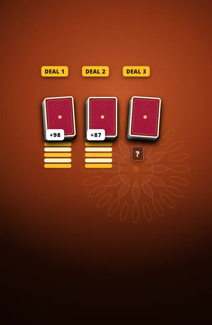 Deals Rummy table art: cards on lit felt in this game's colours